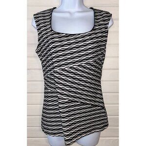NWT WHBM Sz MEDIUM Black White Jacquard Textured Shell Stripes Sleeveless